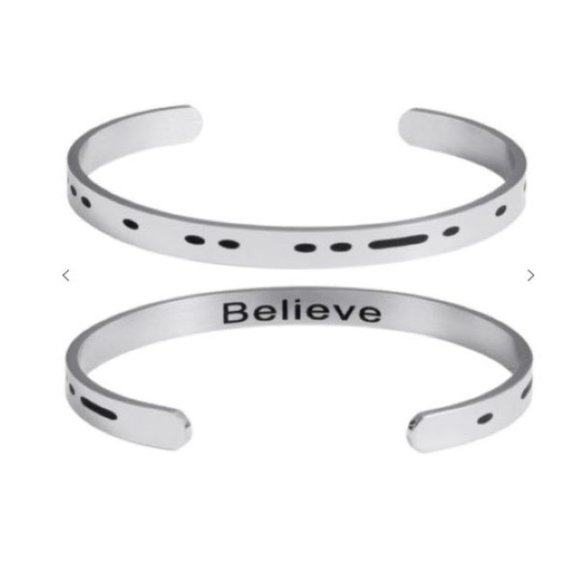 'Believe' Stainless Steel Morse Code Bracelet - Picture 2 of 2